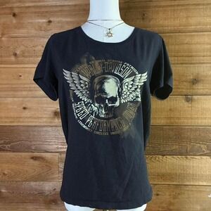 Y2K Women's Harley Davidson Grunge black and white skull tee
